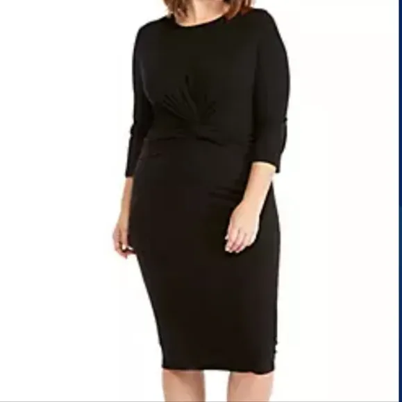 The Limited (Size 2X) Black Ribbed 3/4 Sleeve Knot Waist Sheath Dress (NEW-NWT)