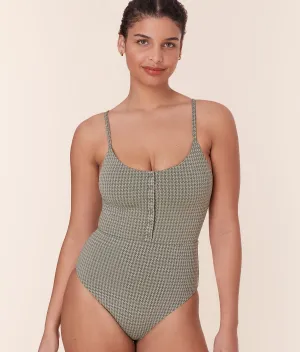 The Snap One Piece - Houndstooth - Seagrass - Long Torso