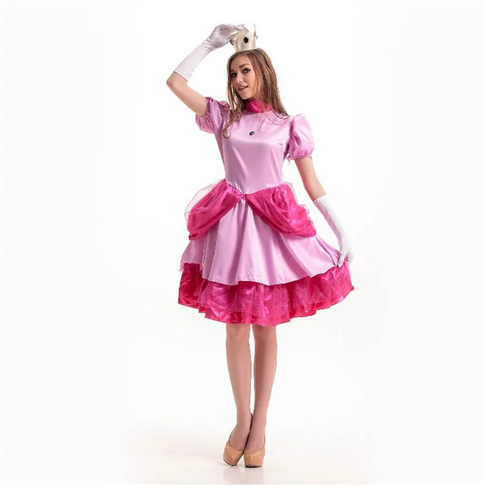 The Super Mario Bros Peach Cosplay Costume Pink Dress Outfits Halloween Carnival Party Suit