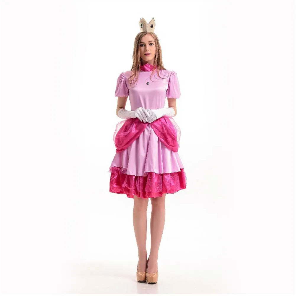 The Super Mario Bros Peach Cosplay Costume Pink Dress Outfits Halloween Carnival Party Suit
