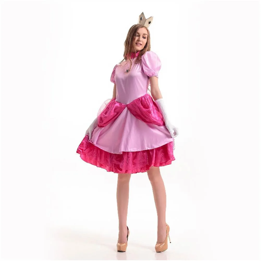 The Super Mario Bros Peach Cosplay Costume Pink Dress Outfits Halloween Carnival Party Suit