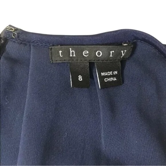 Theory Size 8 Charlaine Silk Colorblock Mini Shift Dress Navy Black Loose Fit