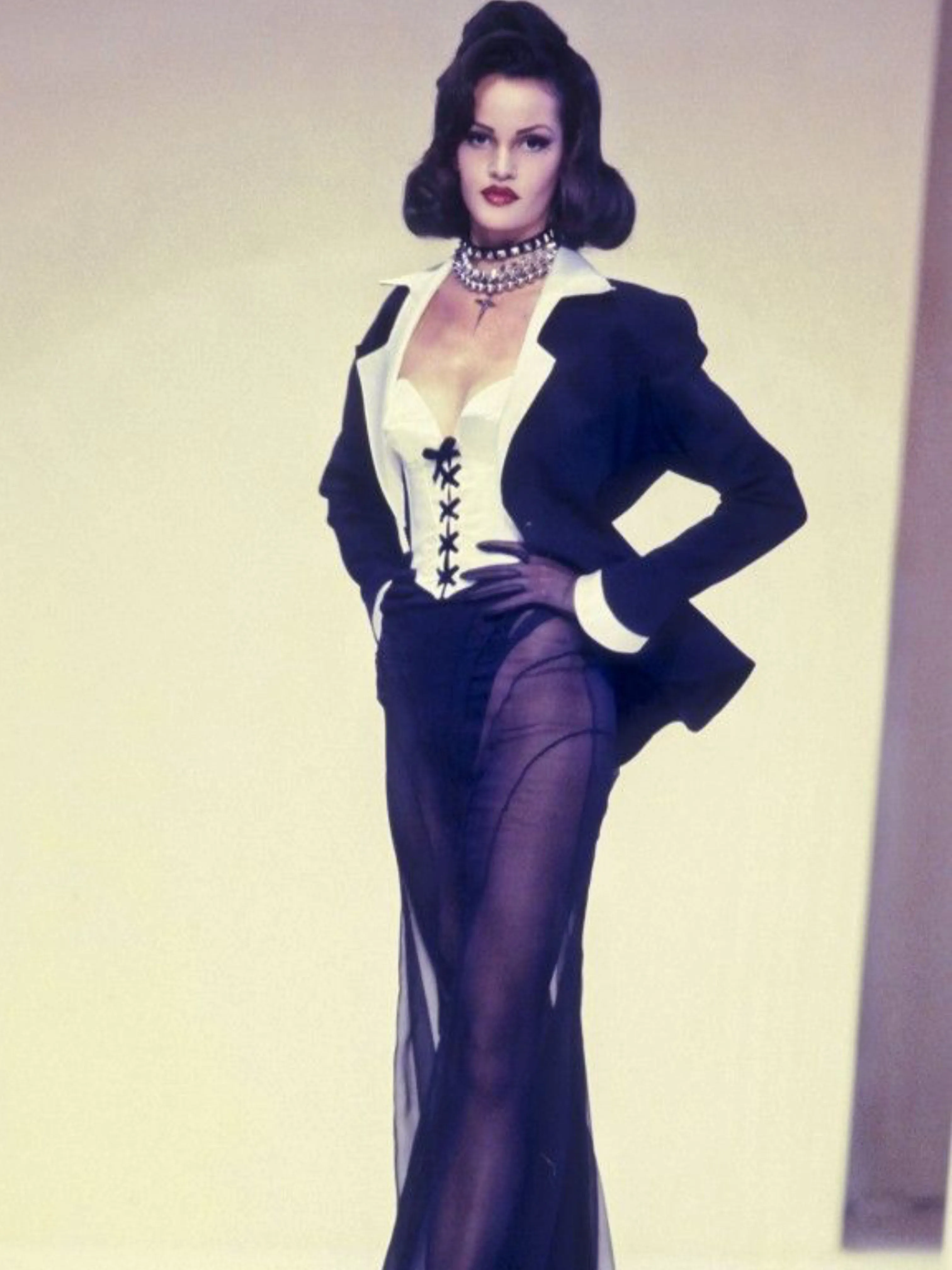 Thierry Mugler 1990s Velvet & Satin Trimmed Skirt Suit