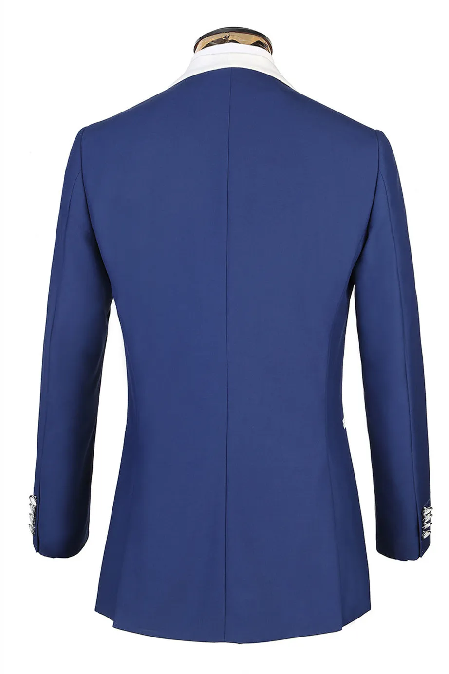 Three-piece Well-cut White Lapel Edge Banding Formal Blue Men Suit For Wedding