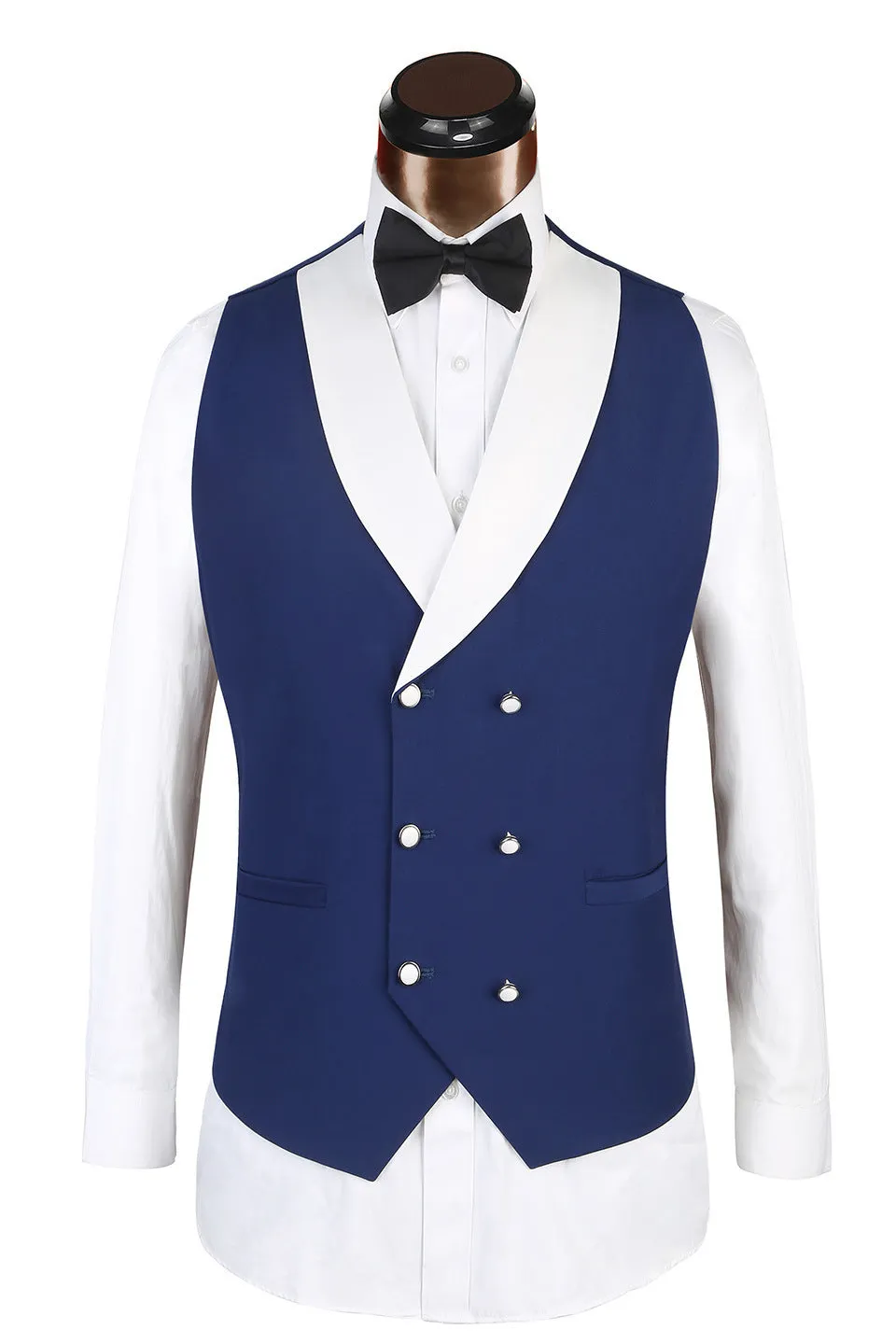 Three-piece Well-cut White Lapel Edge Banding Formal Blue Men Suit For Wedding