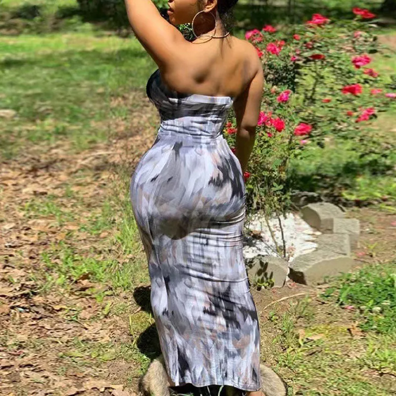 Tie Dye Print Off Shoulder Maxi Dress