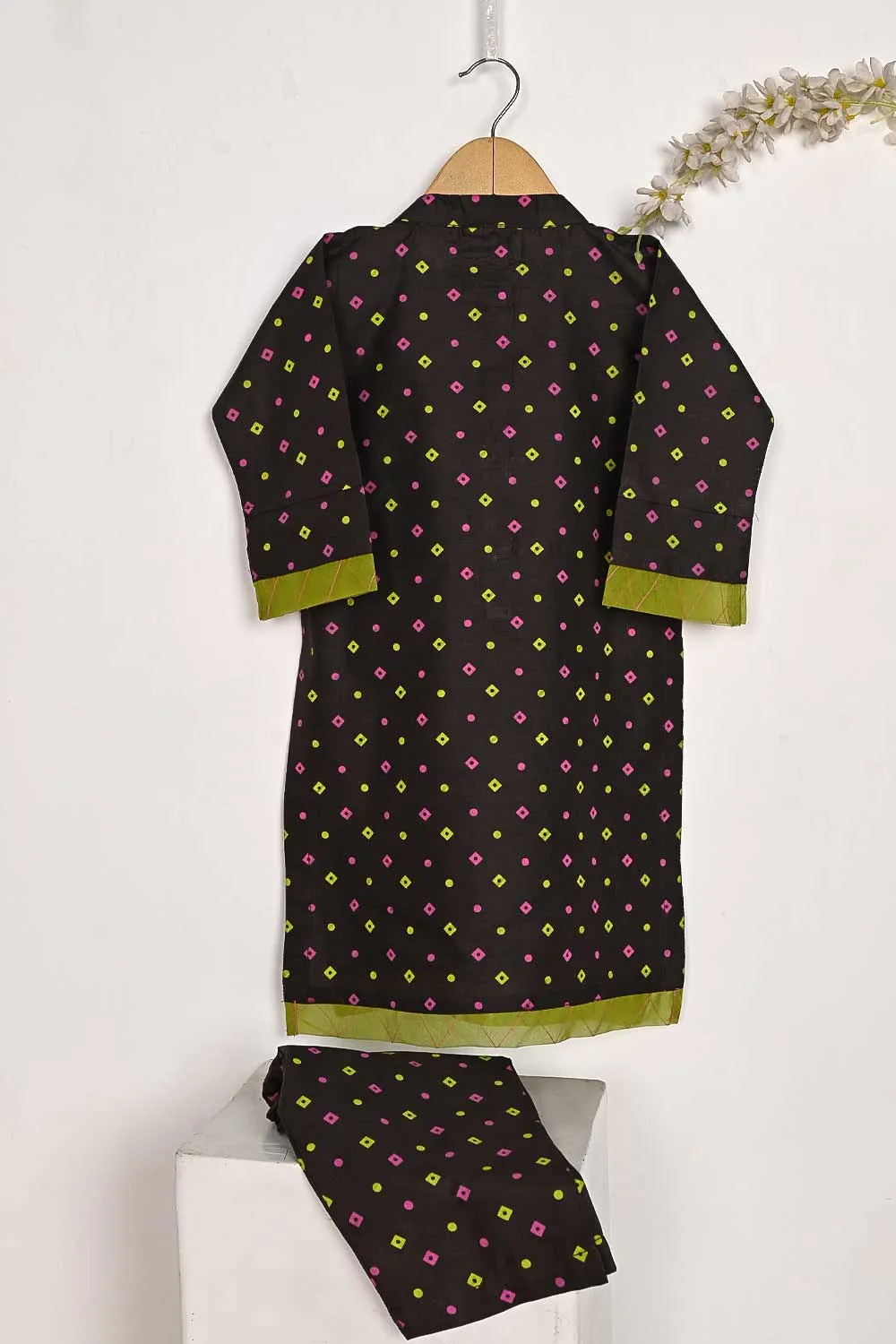 TKF-96-Brown - Kids 2Pc Cotton Printed Dress With Cotton Printed Trouser