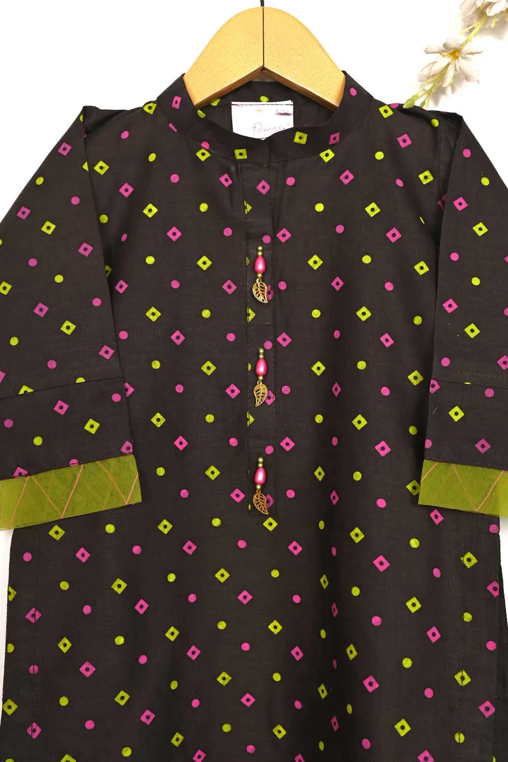 TKF-96-Brown - Kids 2Pc Cotton Printed Dress With Cotton Printed Trouser