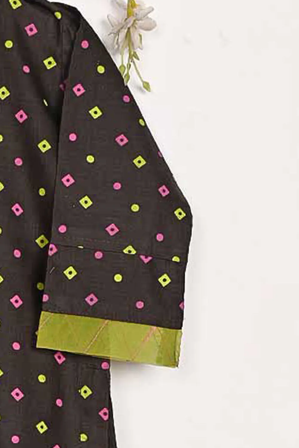 TKF-96-Brown - Kids 2Pc Cotton Printed Dress With Cotton Printed Trouser