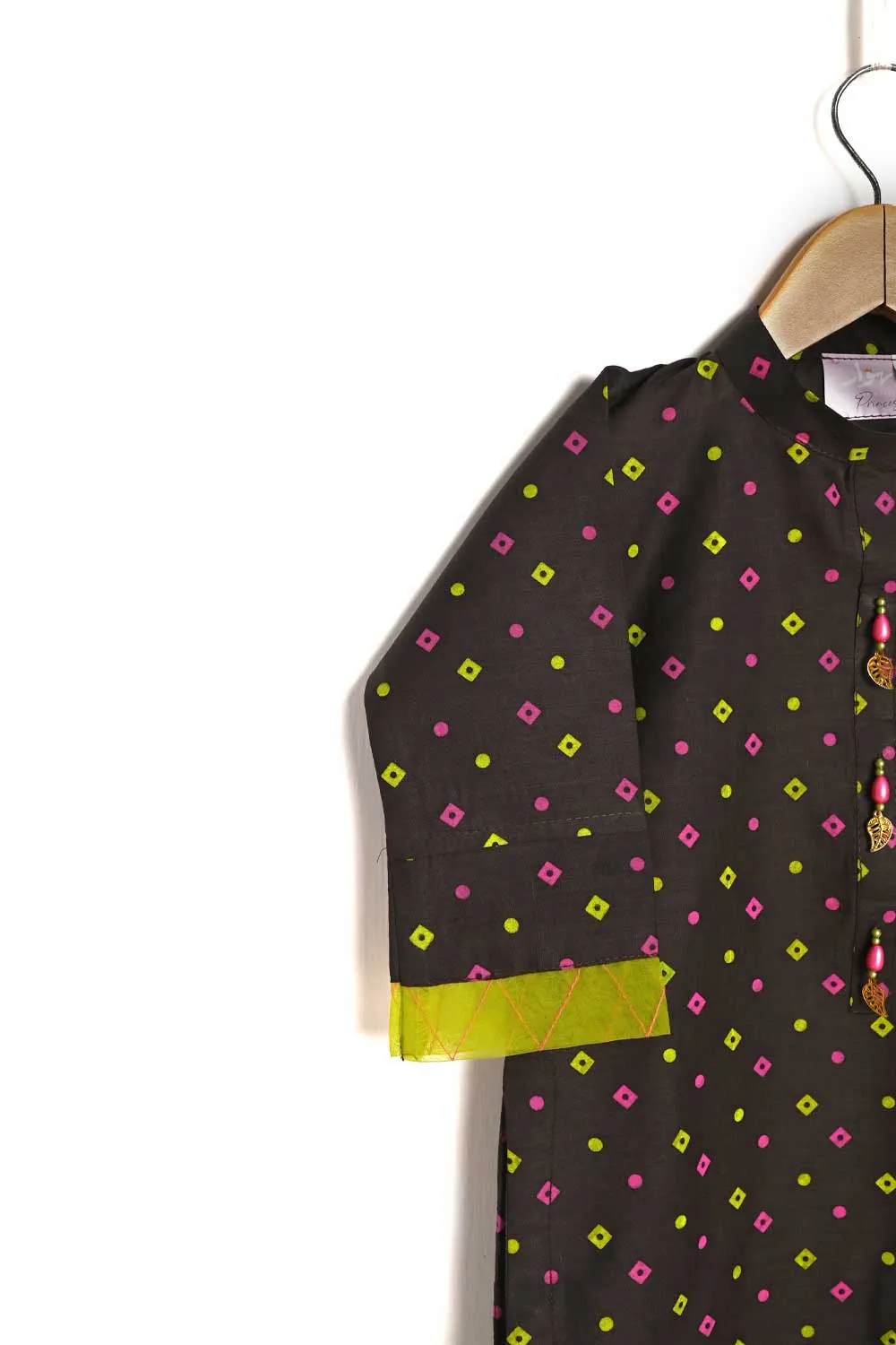 TKF-96-Brown - Kids 2Pc Cotton Printed Dress With Cotton Printed Trouser