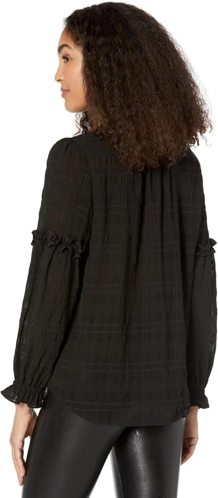 Tommy Hilfiger Keyhole Blouse with Ruffle Blouse Party Puckered Plaid / Black S