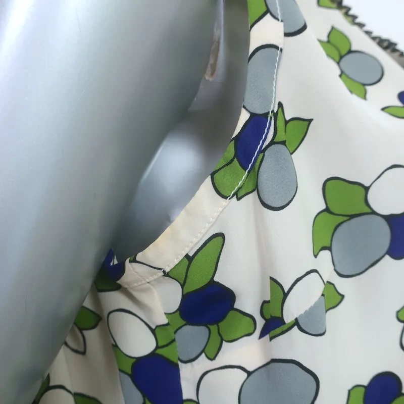 Tory Burch Collared Ruffle Top Cream Printed Silk Size 10 Sleeveless Blouse