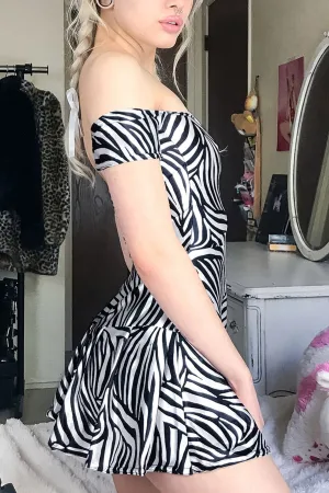 Train Supreme Zebra Off Shoulder Skater Dress
