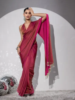 Treasure Paradise Satin Saree with Long Beads and Blouse Fabric