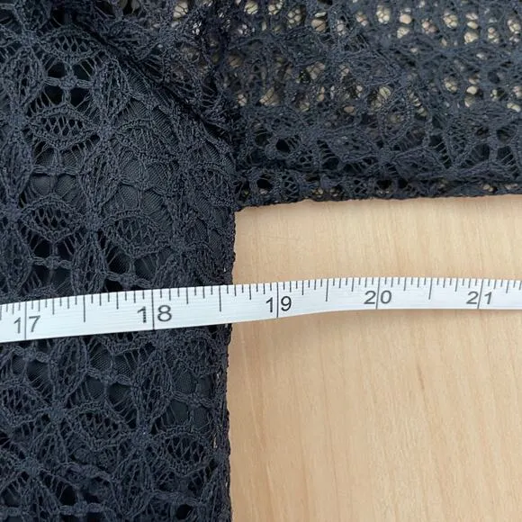 Trina Turk Lace Black Open Back Sheath Dress 3/4 Long Sleeves Womens size 8