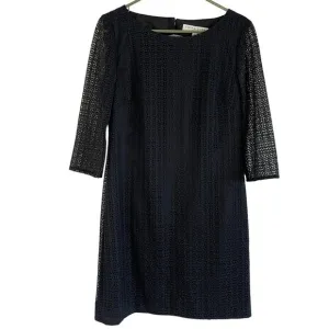 Trina Turk Lace Black Open Back Sheath Dress 3/4 Long Sleeves Womens size 8