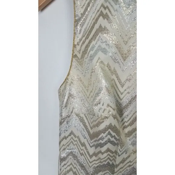 Trina Turk Sz. 6 Cream/Silver/Gold Sleeveless Knee Length Sheath Cocktail Dress