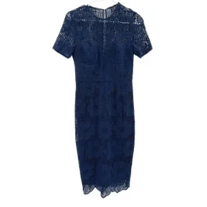 Trina Turk Women's Navy Blue Lace Sheath Dress Short Sleeve Back Zip Size 2