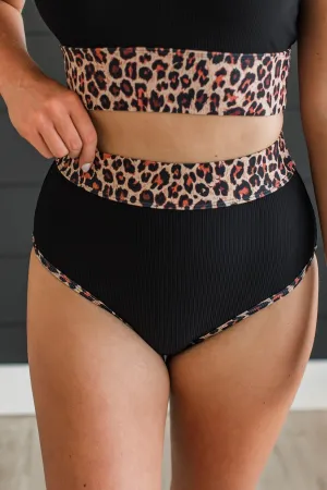 Tropical Destination High-Rise Swim Bottoms - Black & Leopard