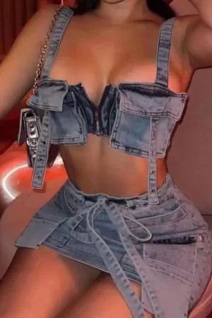 Tube Top Suspender short Skirt two piece