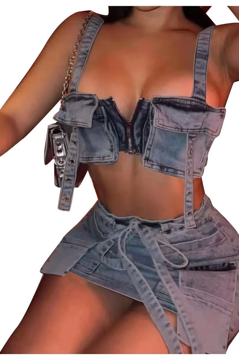 Tube Top Suspender short Skirt two piece