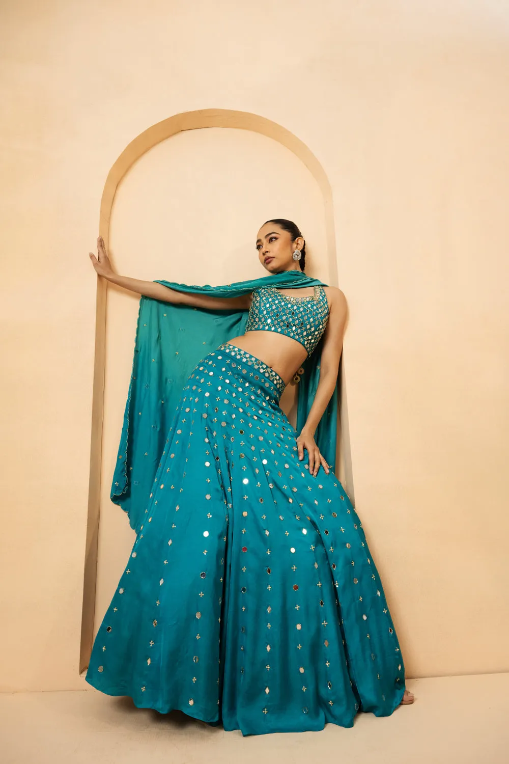 Turquoise Mirror  Lehenga Set