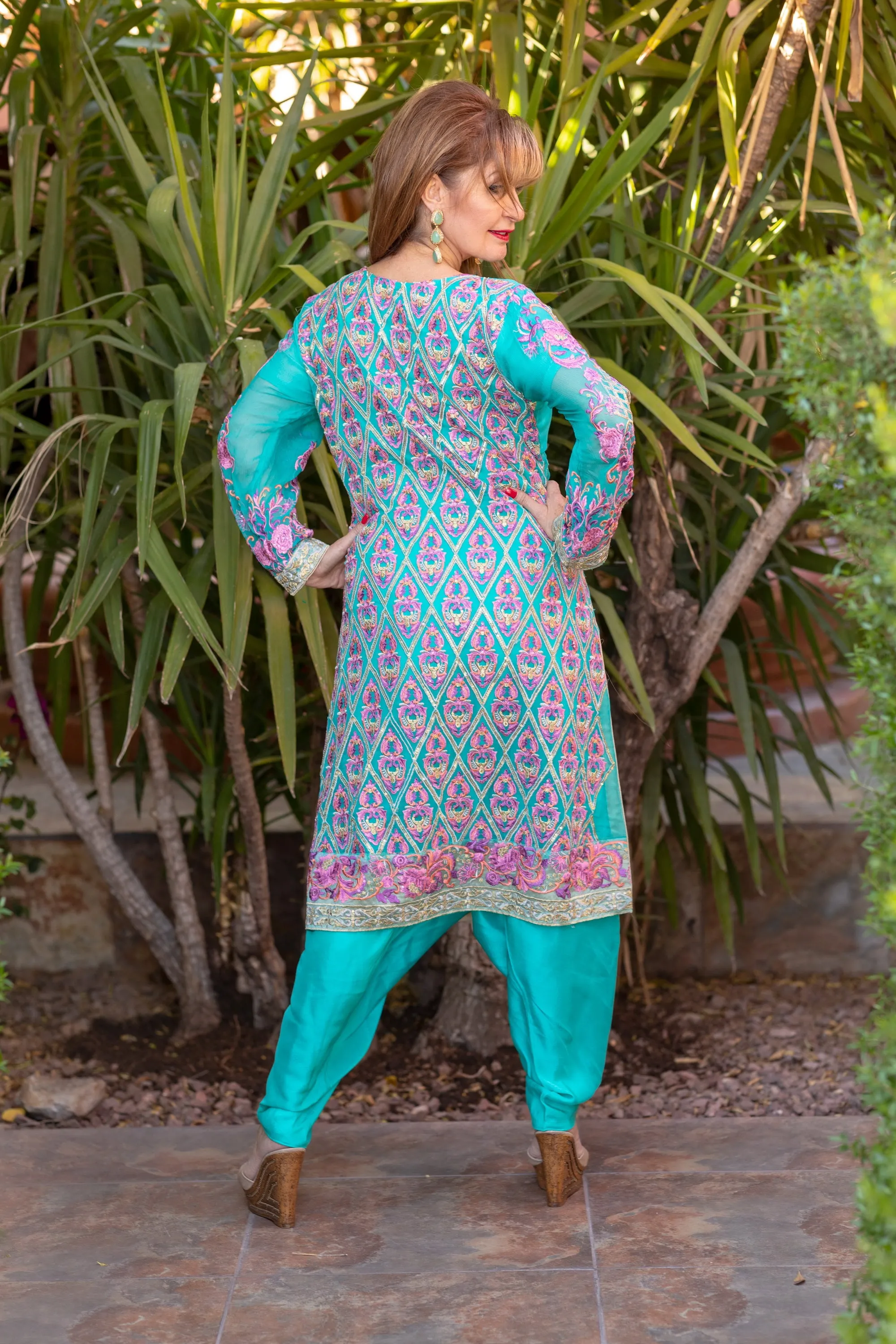 Turquoise Salwar Kameez Suit with Embroidery