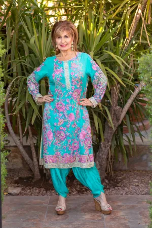 Turquoise Salwar Kameez Suit with Embroidery