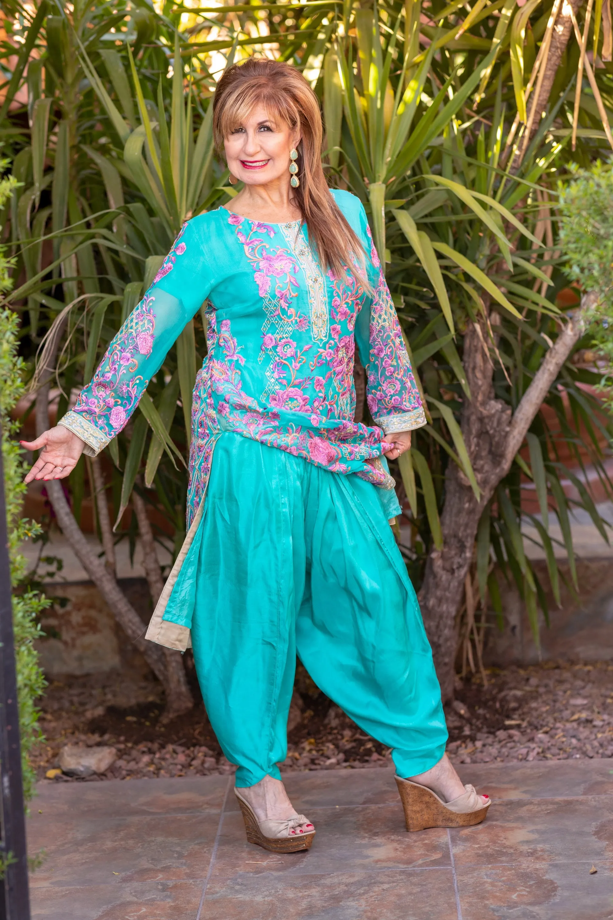 Turquoise Salwar Kameez Suit with Embroidery