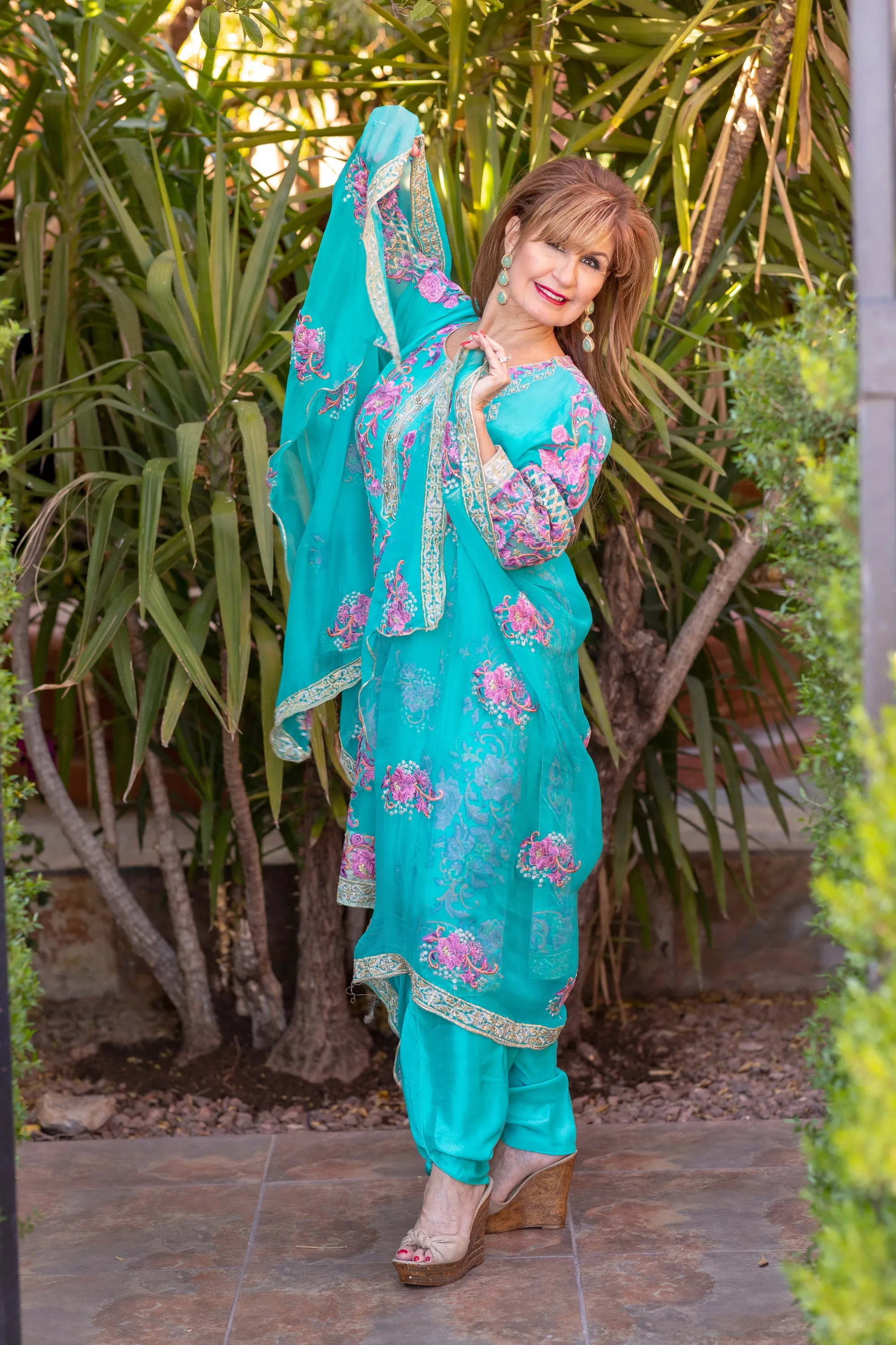 Turquoise Salwar Kameez Suit with Embroidery