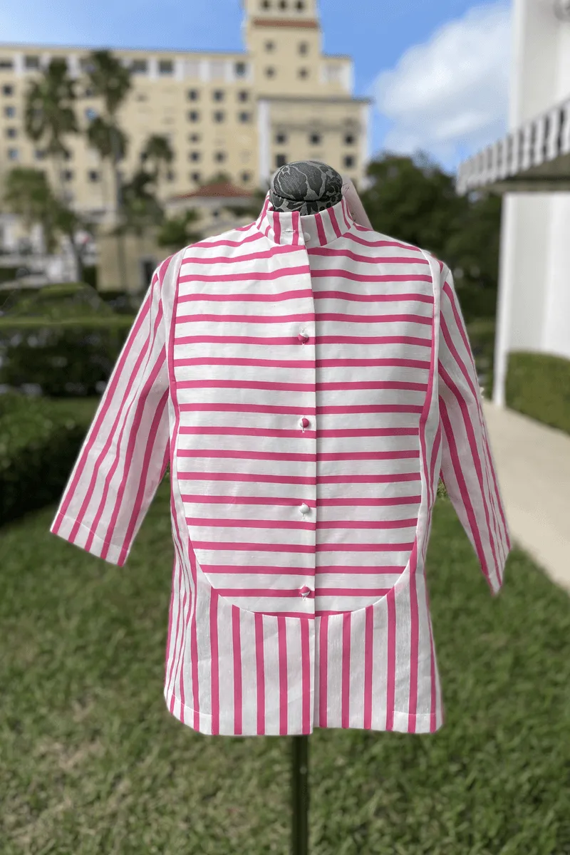 Tuxedo Blouse in Pink and White Stripes