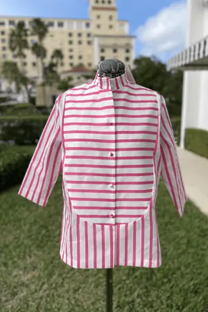 Tuxedo Blouse in Pink and White Stripes