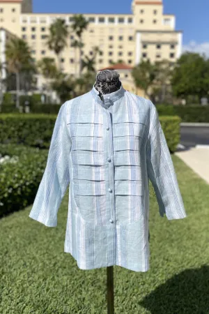 Tuxedo Linen Blouse in Blue Stripe