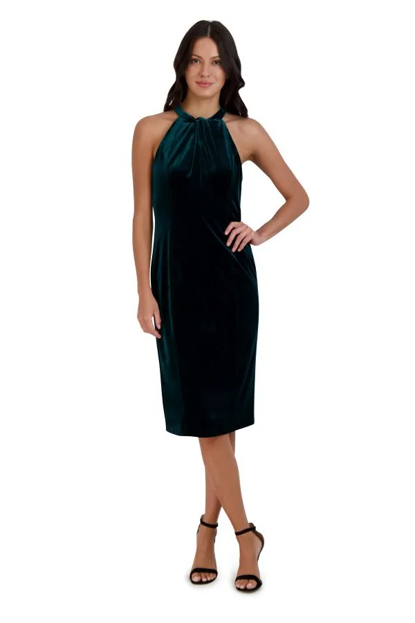 Twist Neck Sheath Midi Dress