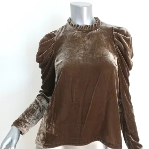 Ulla Johnson Puff Sleeve Blouse Giles Brown Velvet Size 0 Ruffle Neck Top
