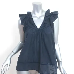Ulla Johnson Ruffle Tank Top Navy Embroidered Cotton Size 0 Sleeveless Blouse