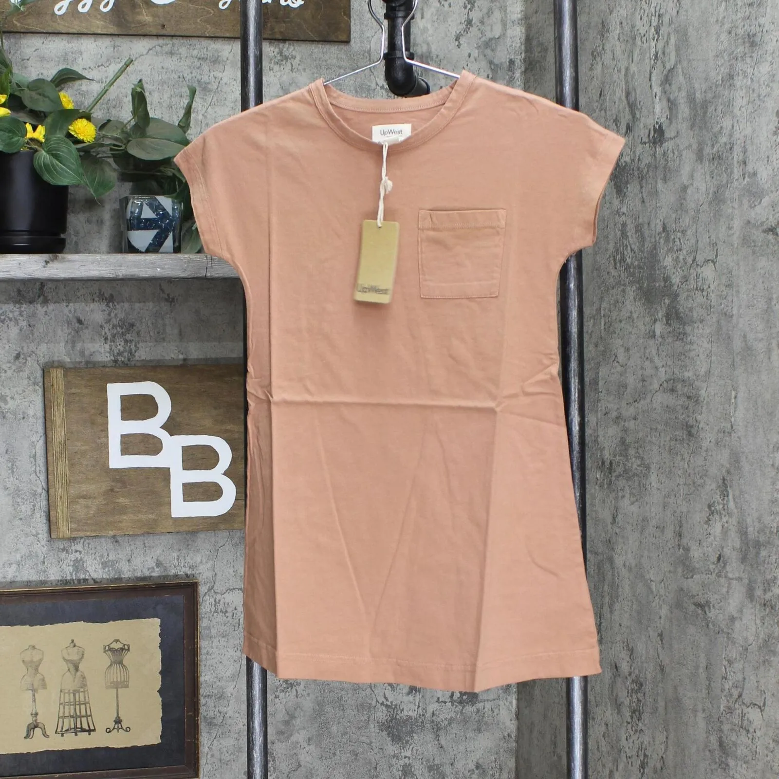 Upwest Girls Tee Shirt Dress with Pocket Russet Brown S