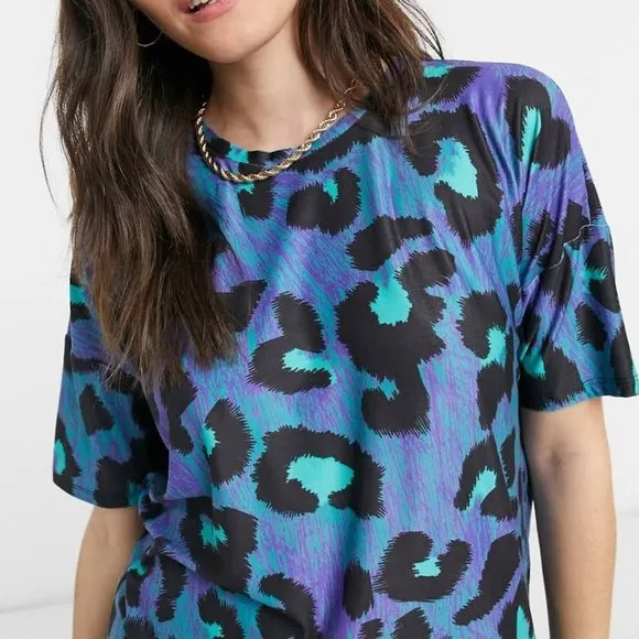 Urban Threads Oversized Animal Print Short Sleeve T-Shirt Dress Women's Size M/L
