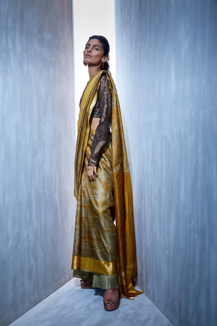 Urvashi Kaur   I   Zari Embroidered Half Tissue Silk Blouse