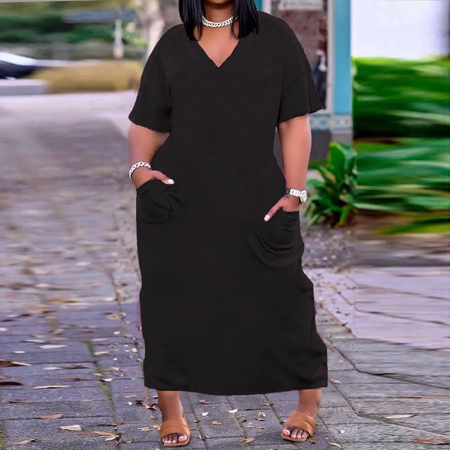 V neck Loose plus Size Dress