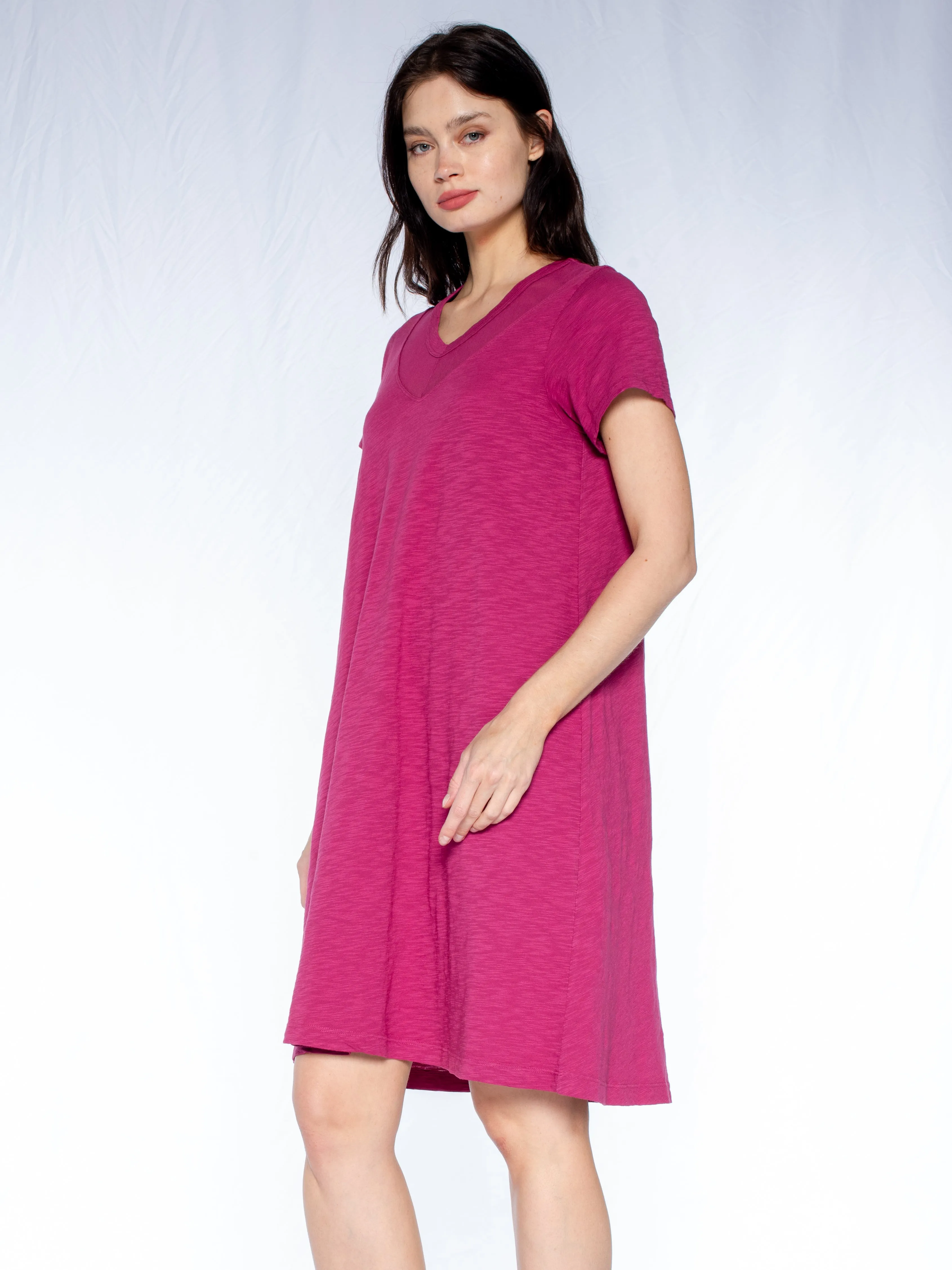 V-Neck Tulle Mix S/S Trapeze Dress