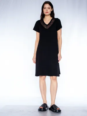 V-Neck Tulle Mix S/S Trapeze Dress