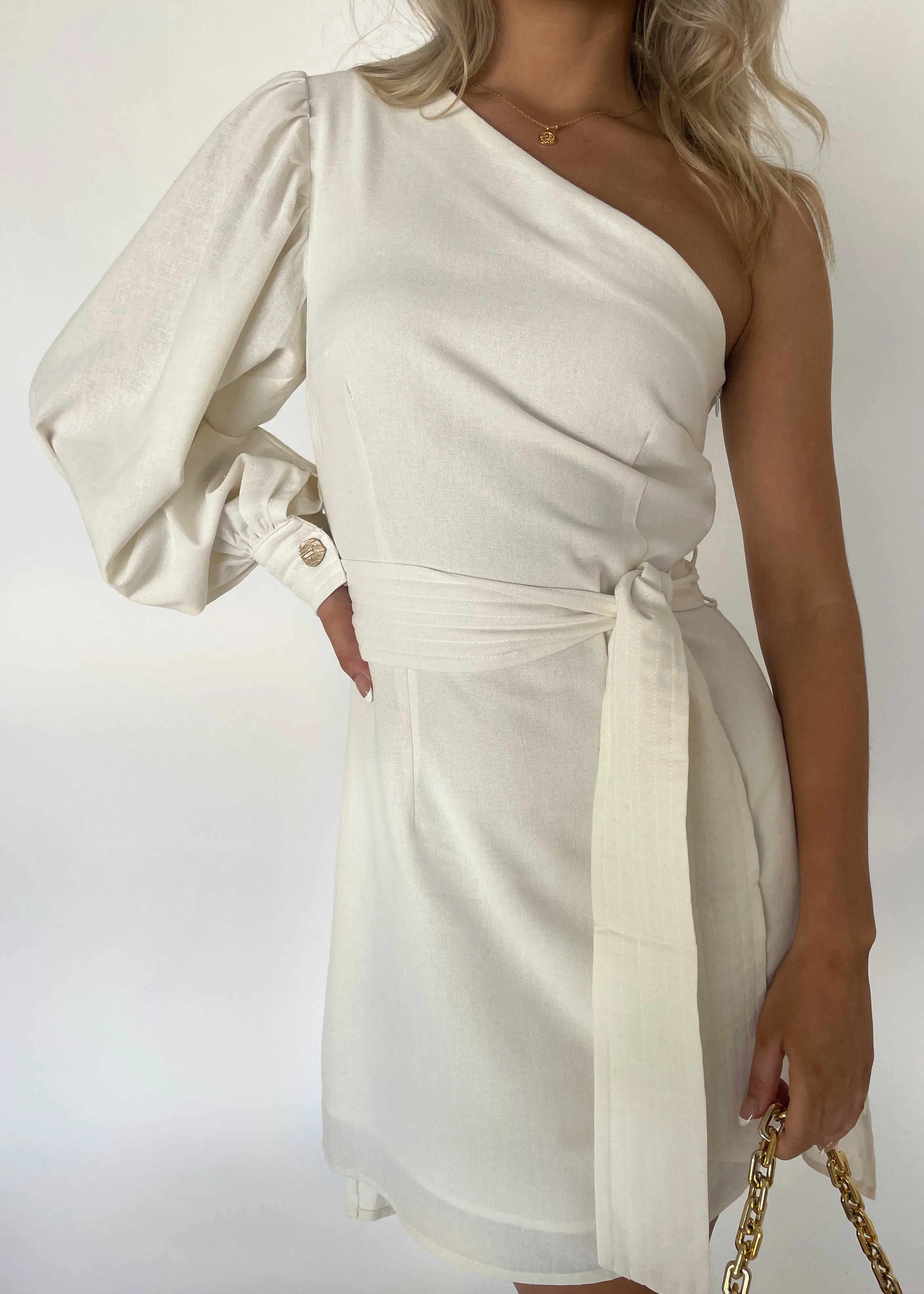 Valence One Shoulder Dress - Off White