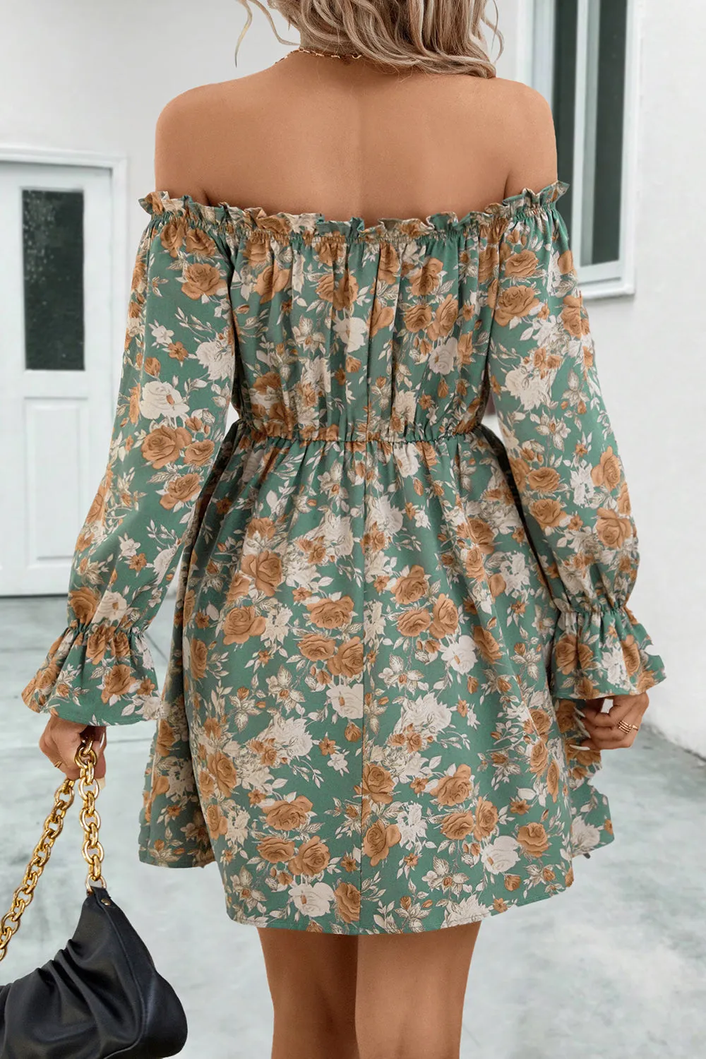 Vicki Floral Off-Shoulder Flounce Sleeve Dress