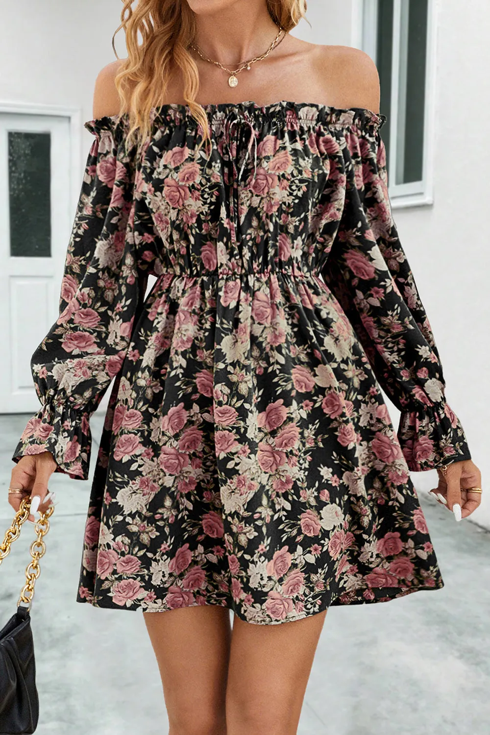 Vicki Floral Off-Shoulder Flounce Sleeve Dress