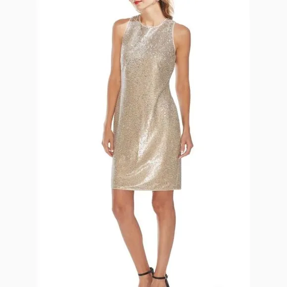 Vince Camuto Gold Sequin Sleeveless Sheath Dress