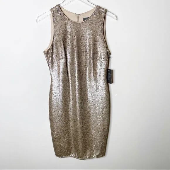 Vince Camuto Gold Sequin Sleeveless Sheath Dress