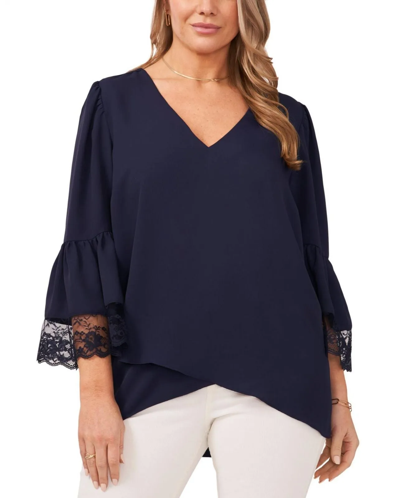 Vince Camuto Womens Plus Size Tiered Lace Ruffle Sleeve V-Neck Blouse 9222126
