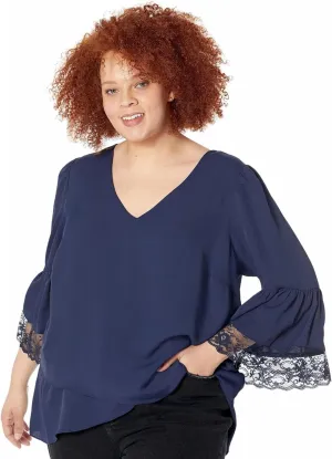 Vince Camuto Womens Plus Size Tiered Lace Ruffle Sleeve V-Neck Blouse 9222126