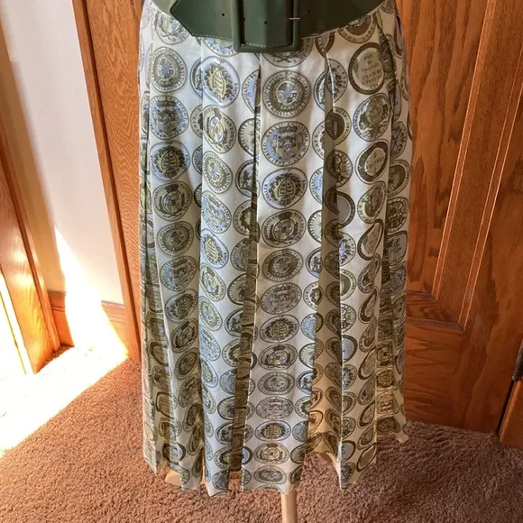 Vintage, 1960’s, hand crafted, Medallion, pleated shirt dress, size 12, women’s